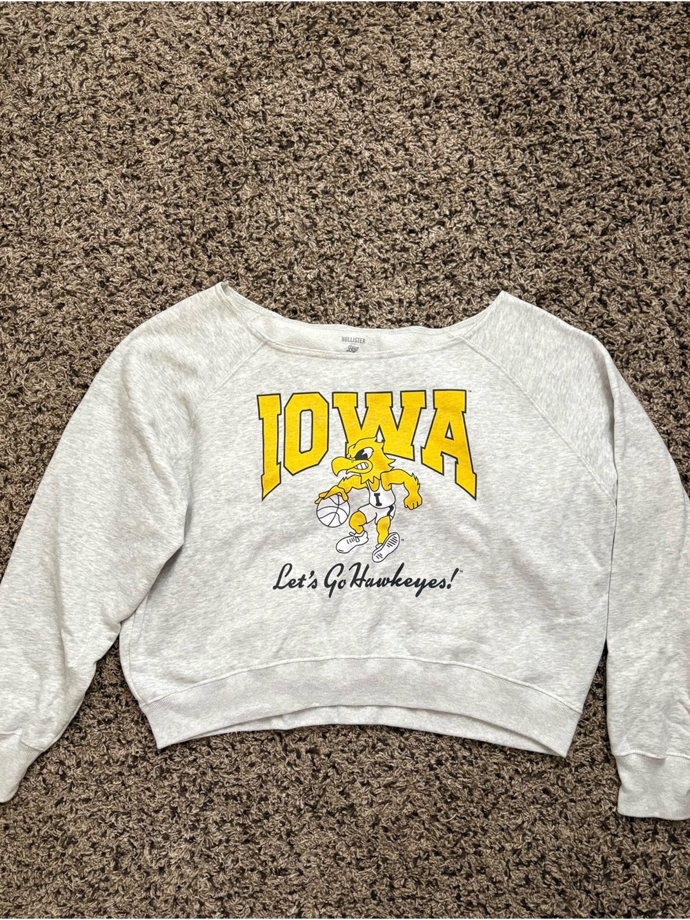 Hollister Gray Iowa Graphic Crewneck Sweatshirt with Yellow Logo